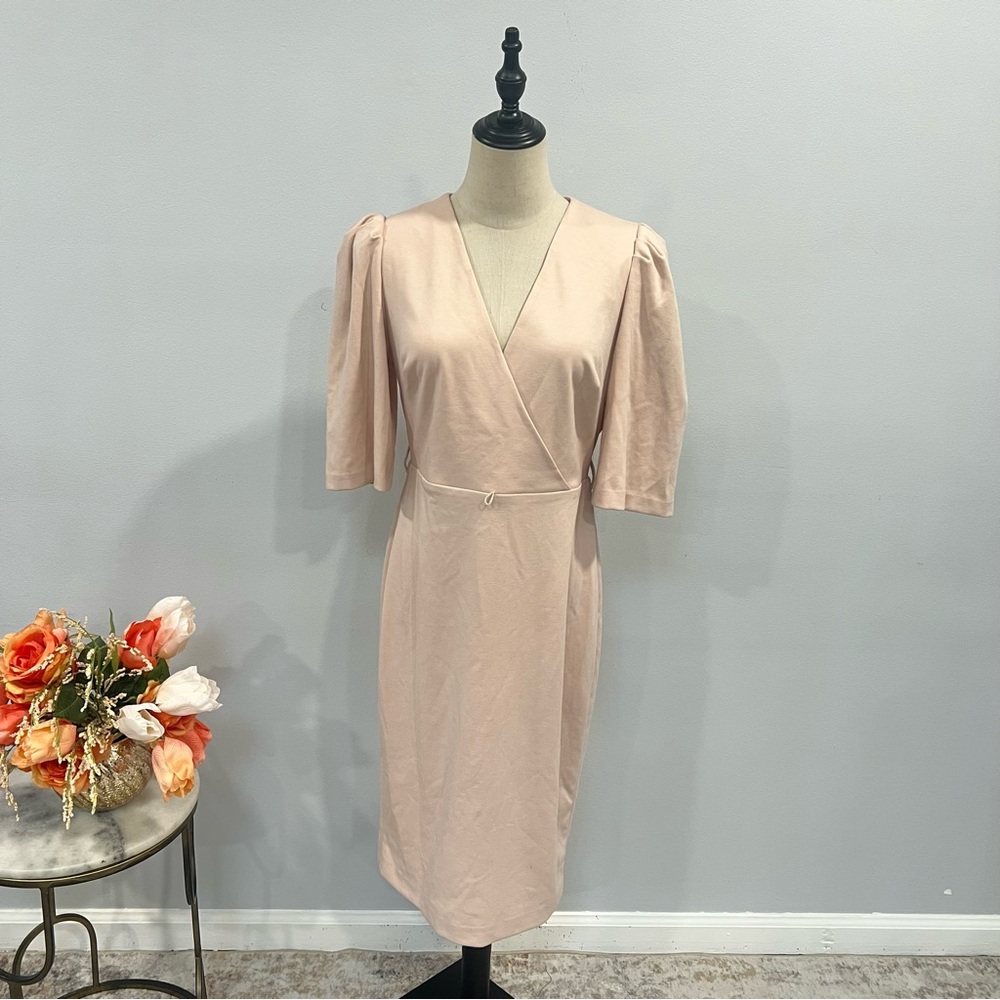 # Calvin Klein Peal Blush Pink Puff Shoulder Short Knee Length Dress - Reemoly